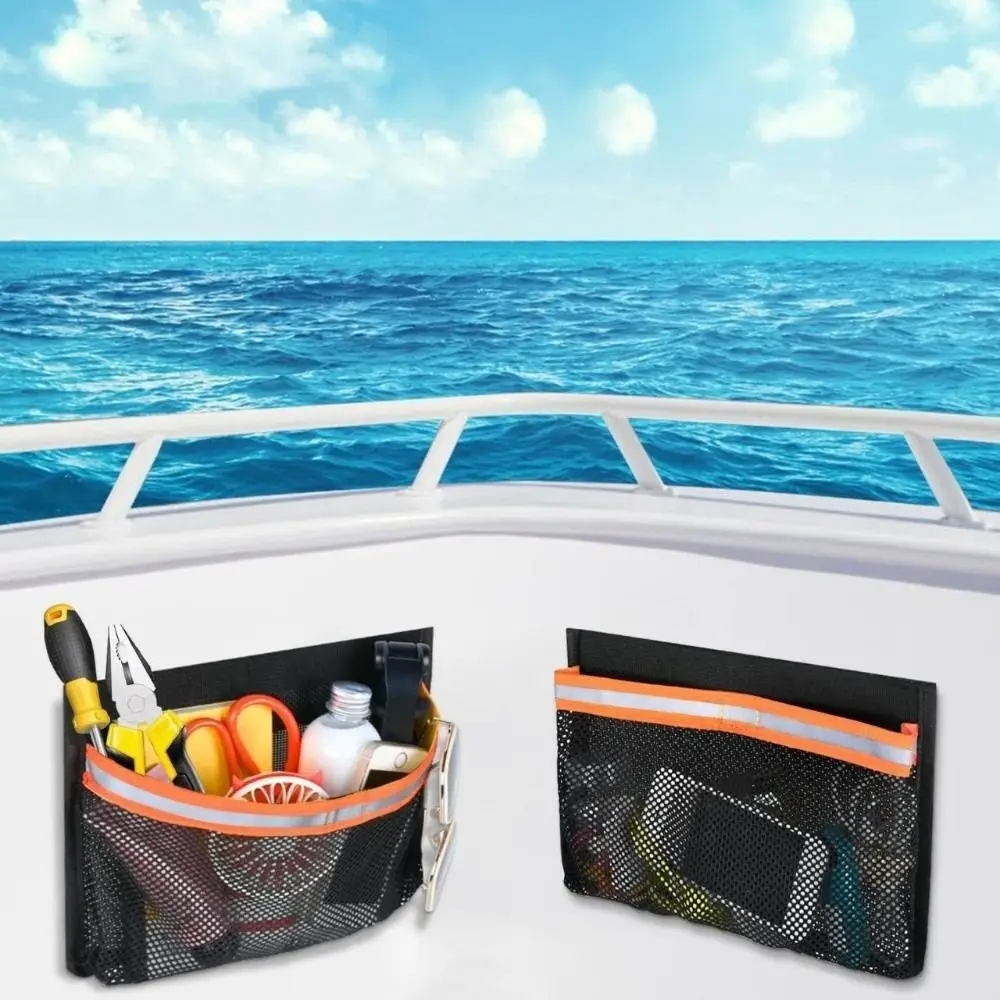 Portable Boat Storage Mesh Bag with Reflective Strips Easy to Install Marine Organizers Multi-Purpose Removable