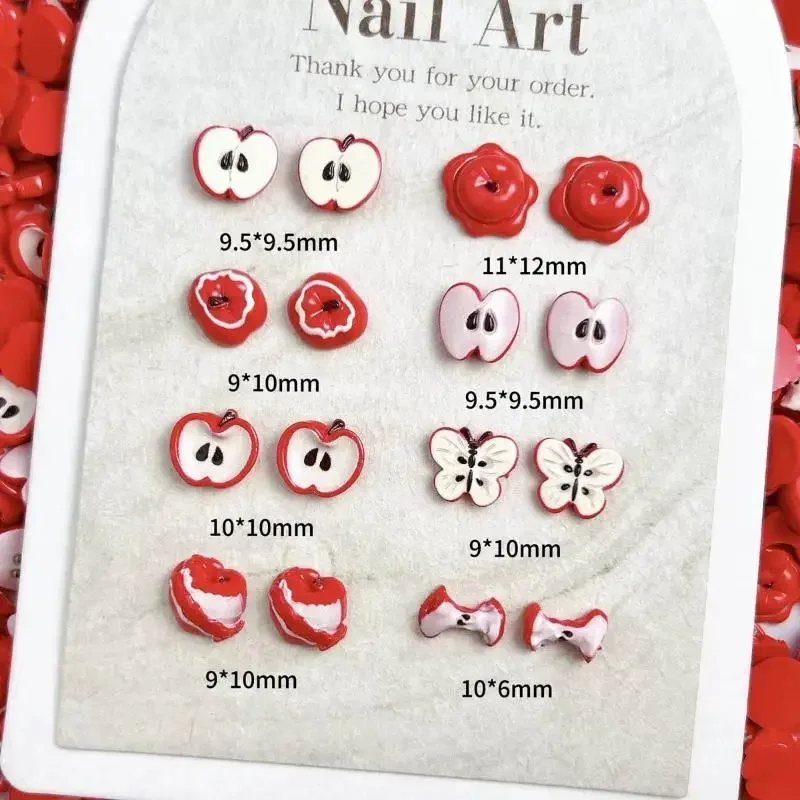 5/30 Uds. De abalorios creativos de resina roja de fruta simulada para decoración de uñas, fruta pintada, forma múltiple, decoraciones artísticas para uñas DIY