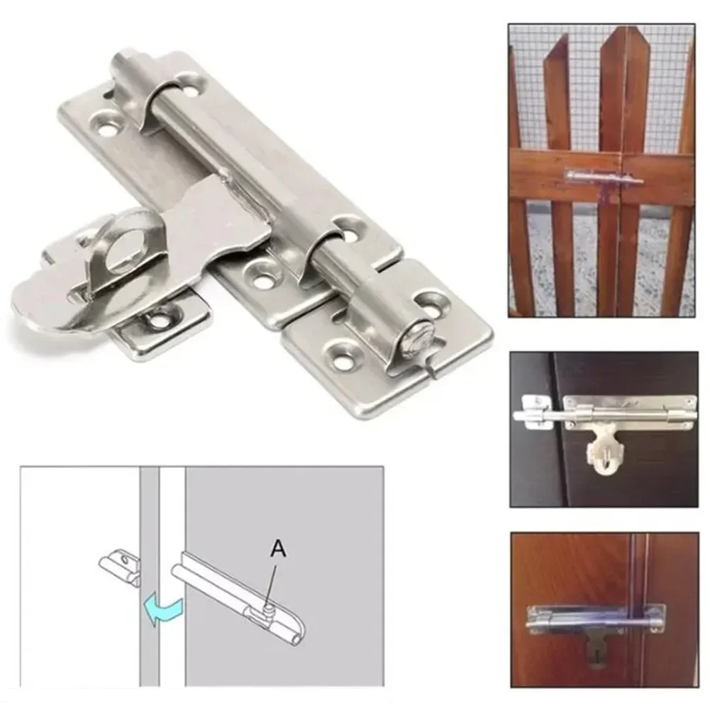 Pernos de pestillo de puerta de acero inoxidable, pernos de bloqueo deslizantes, pestillo de candado, cerrojo, cerradura de puerta de inodoro, Hardware de seguridad antirrobo