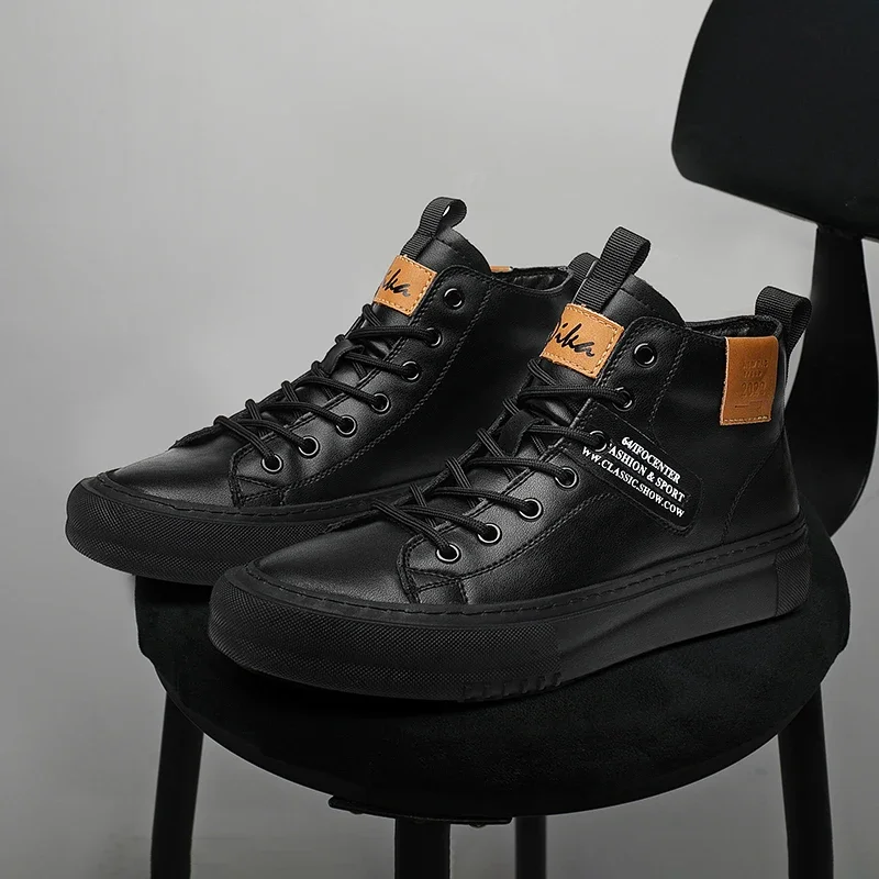 

Pop 2024 Autumn And Winter Men's Sports And Casual Shoes Men's Fashion Sneakers Men's Leather Boots Thick-Soled Fashion Short Bo