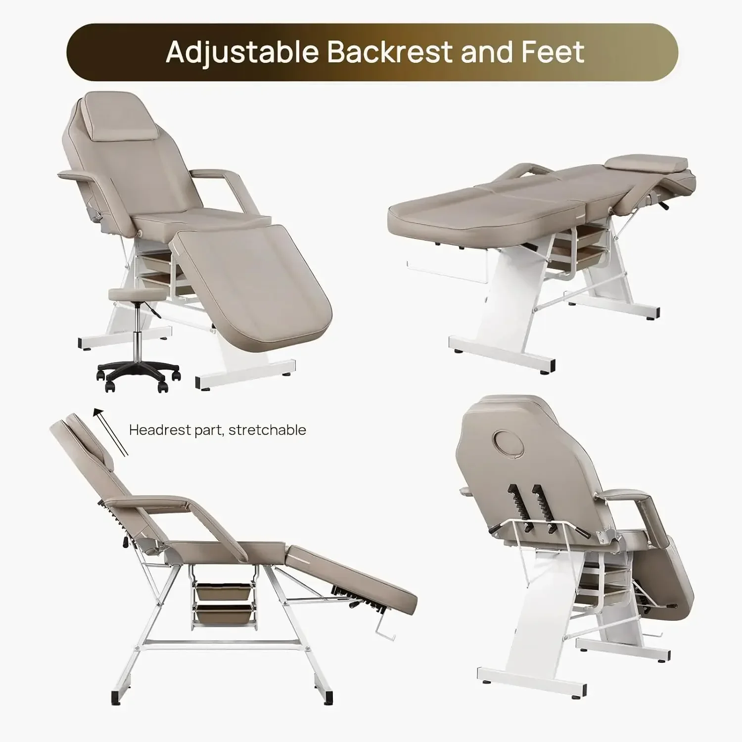 Facial Chair Tattoo Chair Massage Bed Adjustable 3-Section Multipurpose image 4