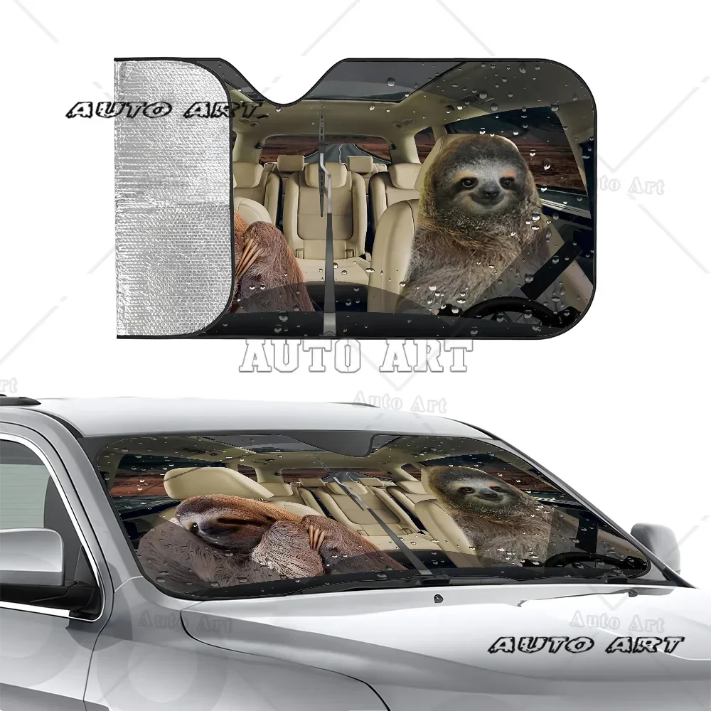 الكسل الحيوان القيادة سيارة ظلة الحرارة العازلة الألومنيوم فيلم الزجاج الأمامي الشمسيات الأشعة فوق البنفسجية كتل سيارة الشمس قناع حامي #2