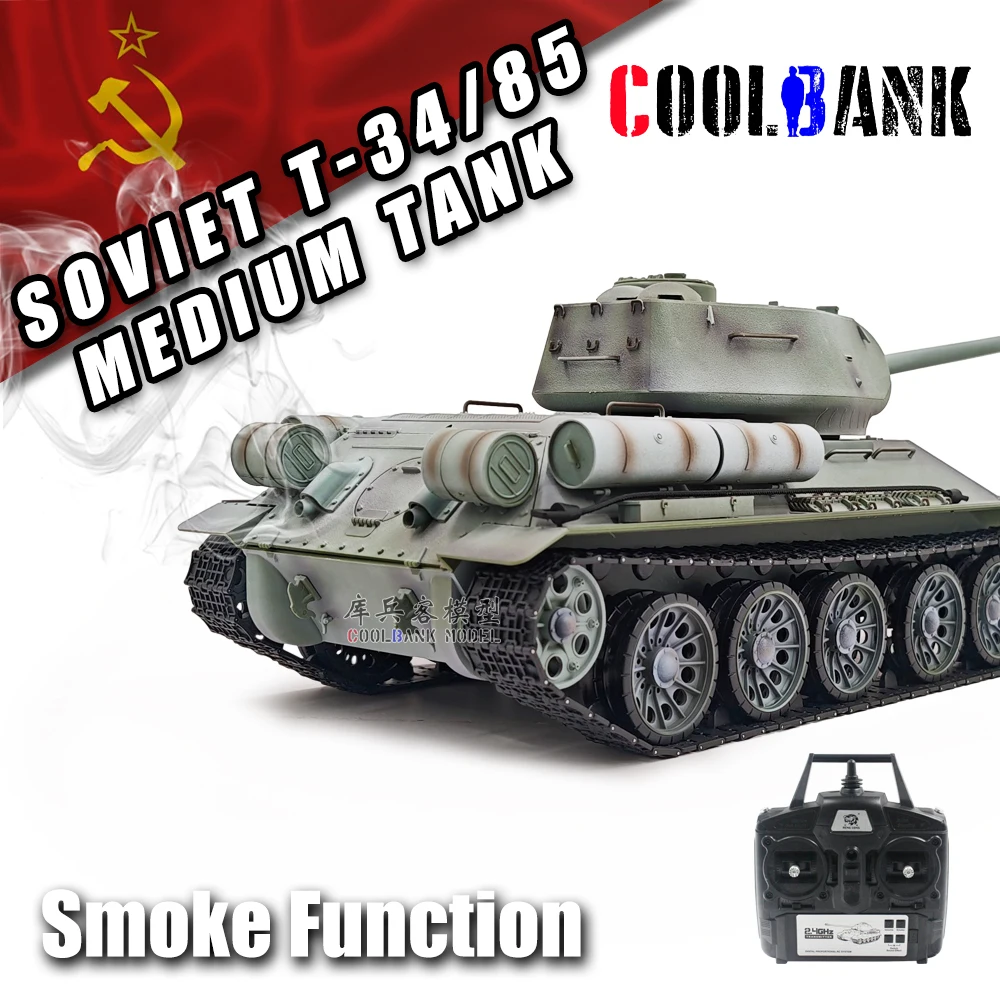 Coolbank Edizione modificata 3909-1 1/16 2.4ghz Telecomando Unione Sovietica T-34/85 Modello di carro armato medio che spara con suono e luce