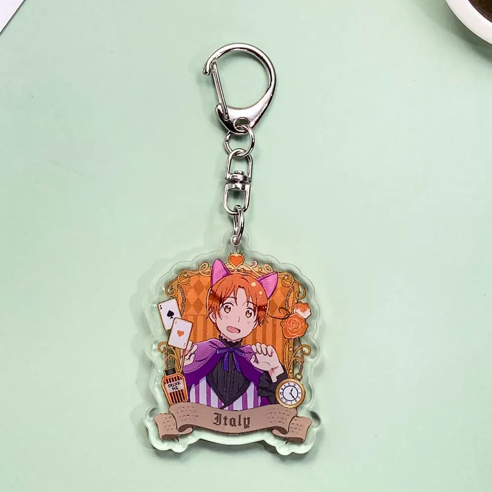 شخصيات أنيمي Hetalia الاكريليك سلسلة مفاتيح السيارة اكسسوارات العصرية Kawaii حقيبة سحر ظهره قلادة حلقة رئيسية هدايا للأصدقاء