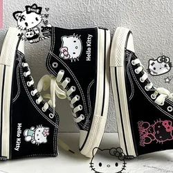 Wysokie płócienne buty Hello Kitty Kawaii Student Cartoon Graffiti płaskie podążaj za trampki College wszechstronne modne ciuchy prezenty