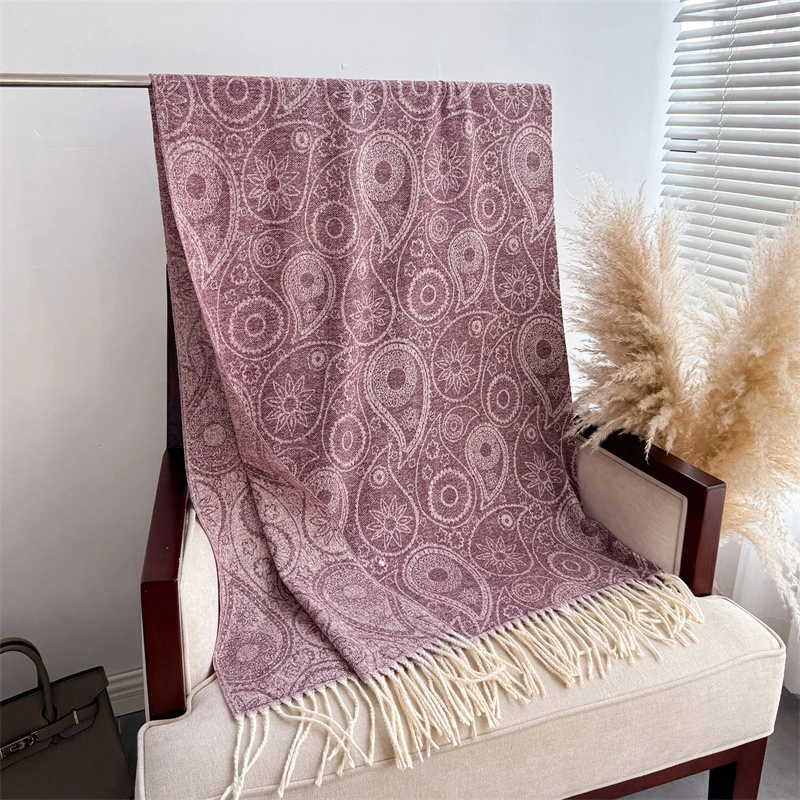 الفاخرة الشتاء فو الكشمير وشاح المرأة 2025 المألوف بيزلي سميكة الأوروبية والأمريكية الدافئة شال المعطف الشالات