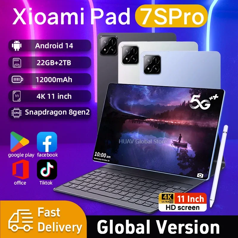 2025 New Original Global Edition Tablet PC Pad 7S Pro Snapdragon 8gen2 Android 14 HD 4K 22GB+2TB 5G Tablet Dual SIM WIFI tablet