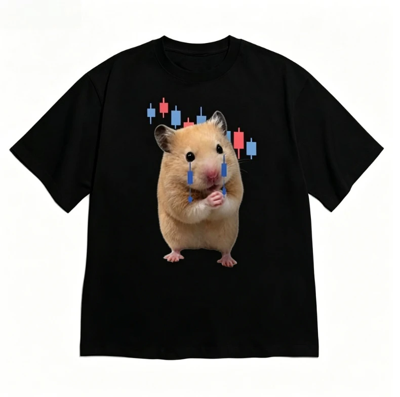 Funny Hamster T-shirt Short Sleeve for Women Men Retro Casual & Versatile Cute Crew Neck Tee Korean Style Fashion Top Black