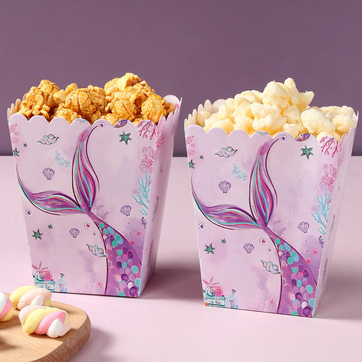 Mermaid Tail Popcorn Box Candy Box Little Mermaid Birthday Party Decoration Kids Girl 1st  Birthday Party Supplies Baby Shower