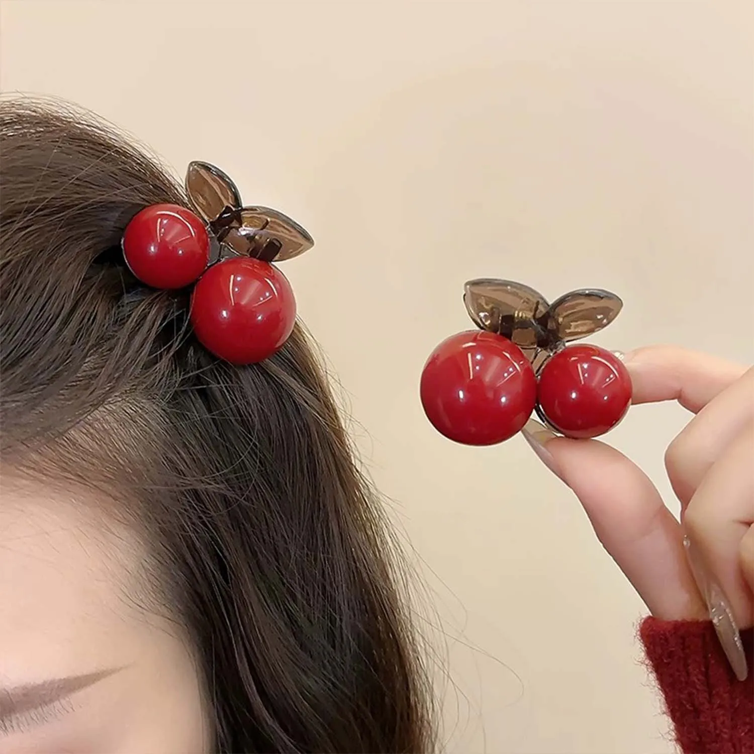 Cherry Red Bow Velvet Texture Elegant Hair Clip Fashionable Versatile Edge Hairpin Sweet Cool Headwear Girl Hair Accessories