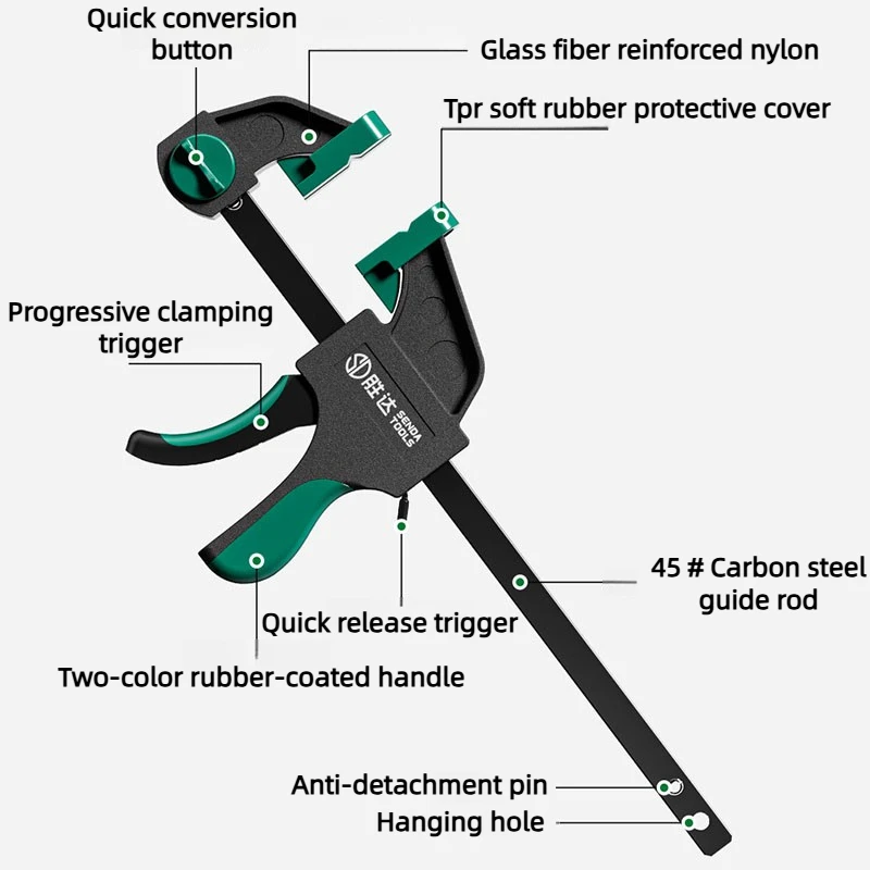 Woodworking F-type Clamp Heavy-duty Adjustable Fixator Strong Nylon Bidirectional Tightener Multipurpose Portable Hand Tools
