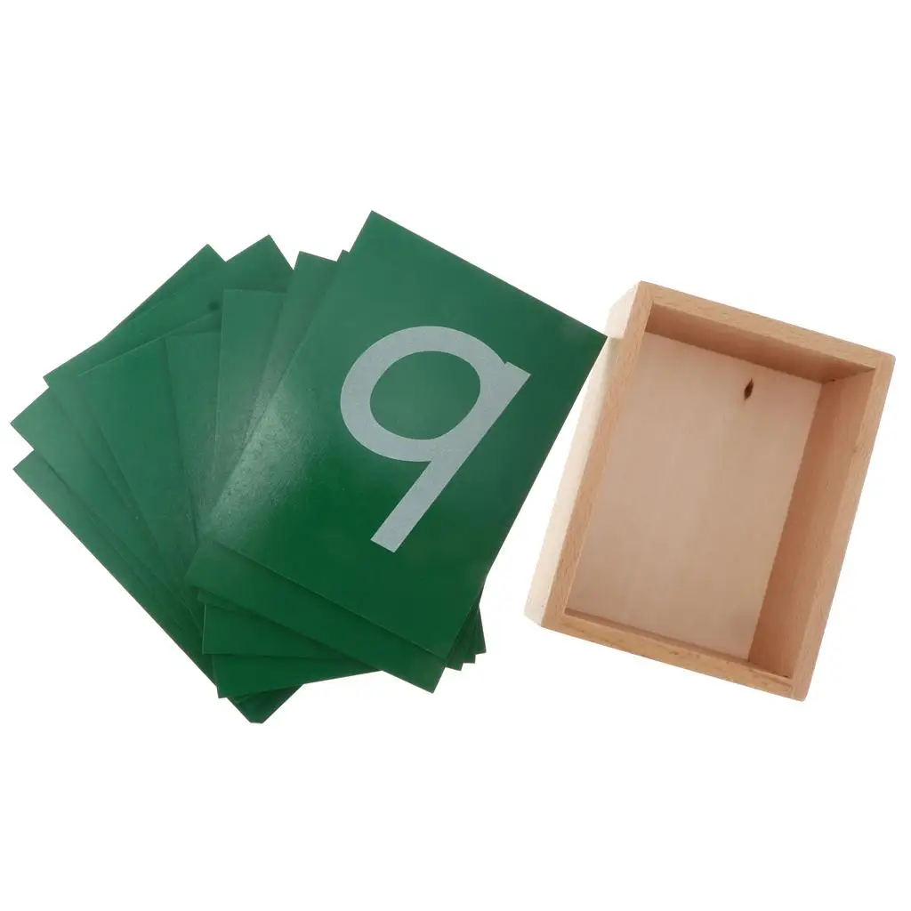 Montessori: Carta con numeri in scatola di legno (verde) da carta vetrata, bambini