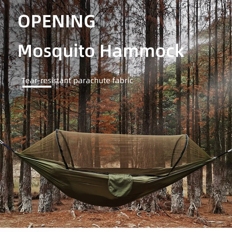Outdoor camping hammock with mosquito net network foldable portable elastic garden leisure sleep leisure camping equipment