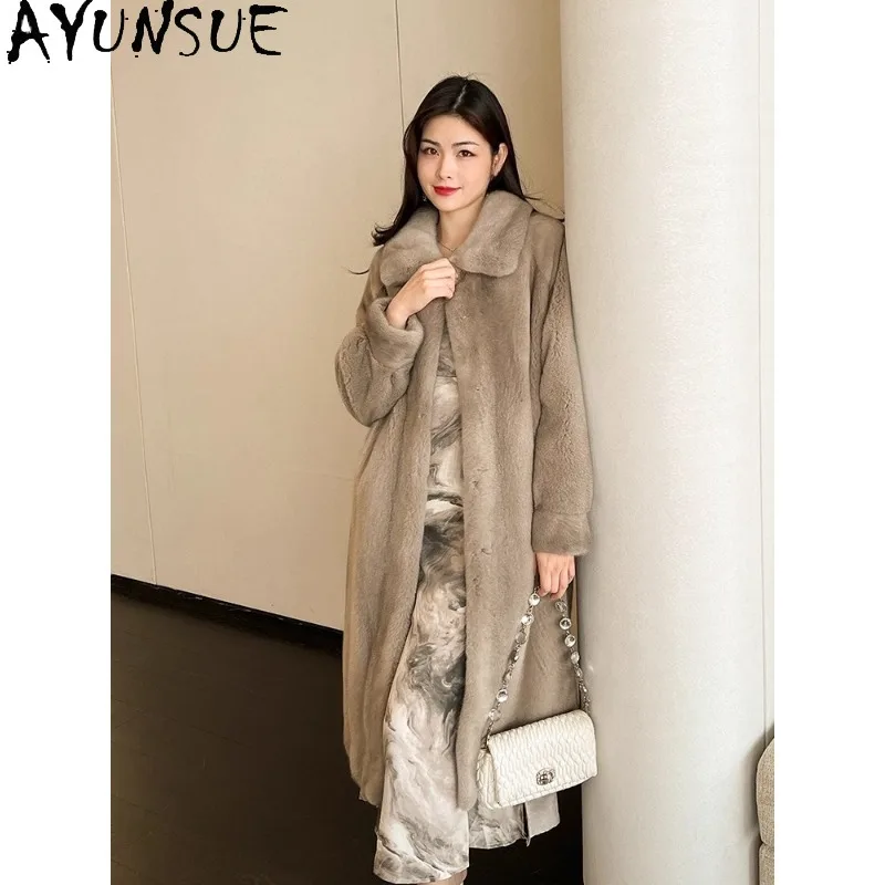 AYUNSUE نوعية جيدة معطف فرو المنك امرأة 2025 السيدات الشتاء معاطف وسترات طويلة فاخرة موضة ملابس امرأة Dames Winterjas #3