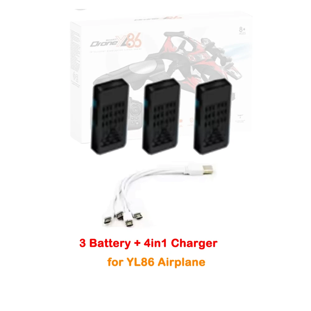 

YL86 RC Airplane Toy Drone Battery Spare Part Kit 3PCS YL86 Battery 3.7V 500mAh + 1PCS 4in1 USB Charger Cable Accessory