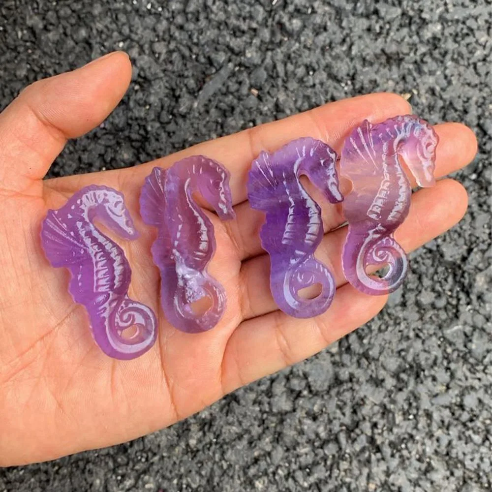 Natural Fluorite Seahorse Carving Hand-Polished Crystal Animal Figurine Reiki Healing Energy Stone Ornament Ocean Theme Decor