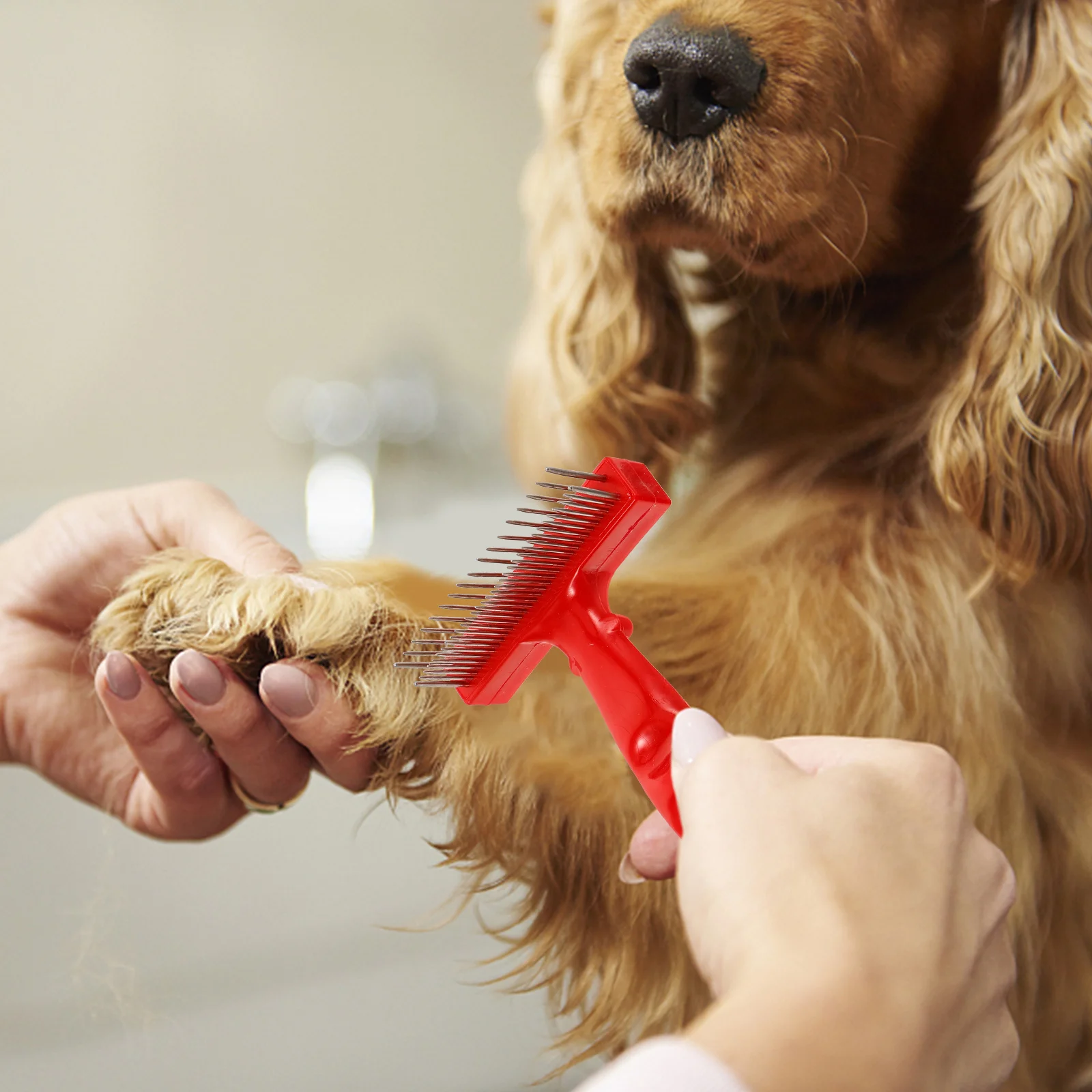 

Pet Dematting Comb Dog Grooming Rake Tool For Shedding Detangling Durable Plastic Metal Brush Non-Slip Handle For Dogs