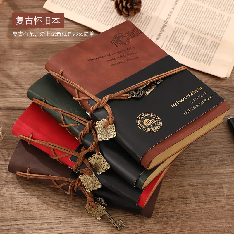 European and American style binding book blank notebook with pen gift box leather DIY hand account school supplies  planner