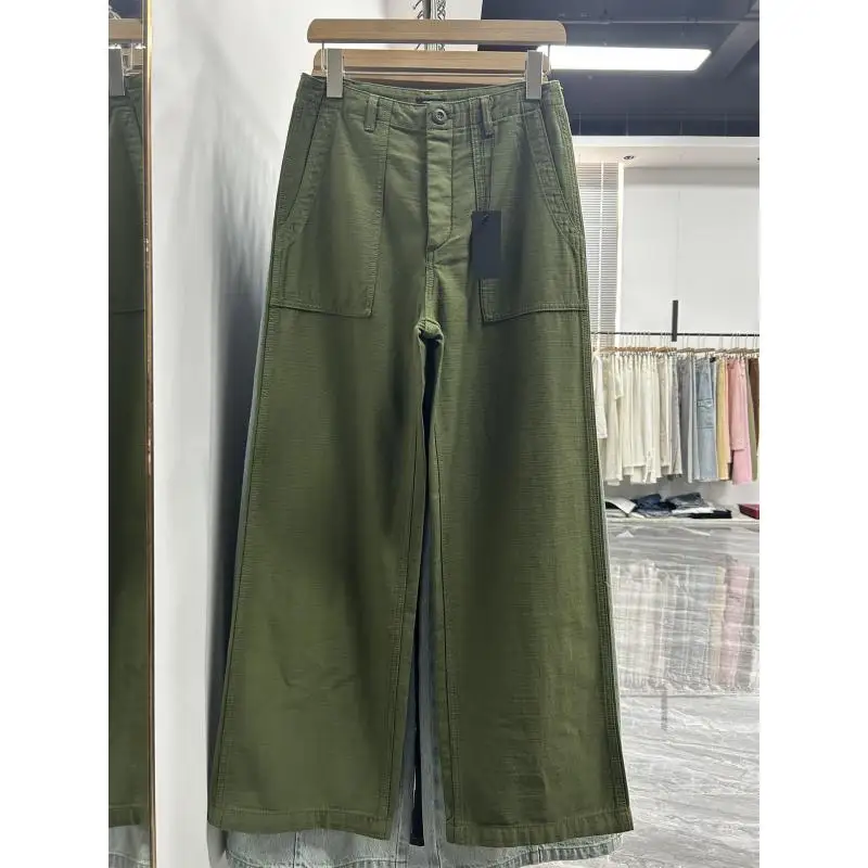 Maxdutti Women's Cargo Pants And Trousers Mid Waist Olive Green Pocket Jeans Women's Jeans Woman Clothes Women's Denim Pants