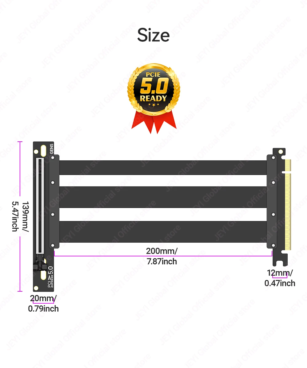 JEYI PCIe 5.0 X16 Riser-Kabel 128 Gbit/s GPU-Verlängerungskabel Goldfinger-Immersion Unterstützt PCIE 4.0/3.0 für RTX4090/5090 RX7900 XTX – Detail 10