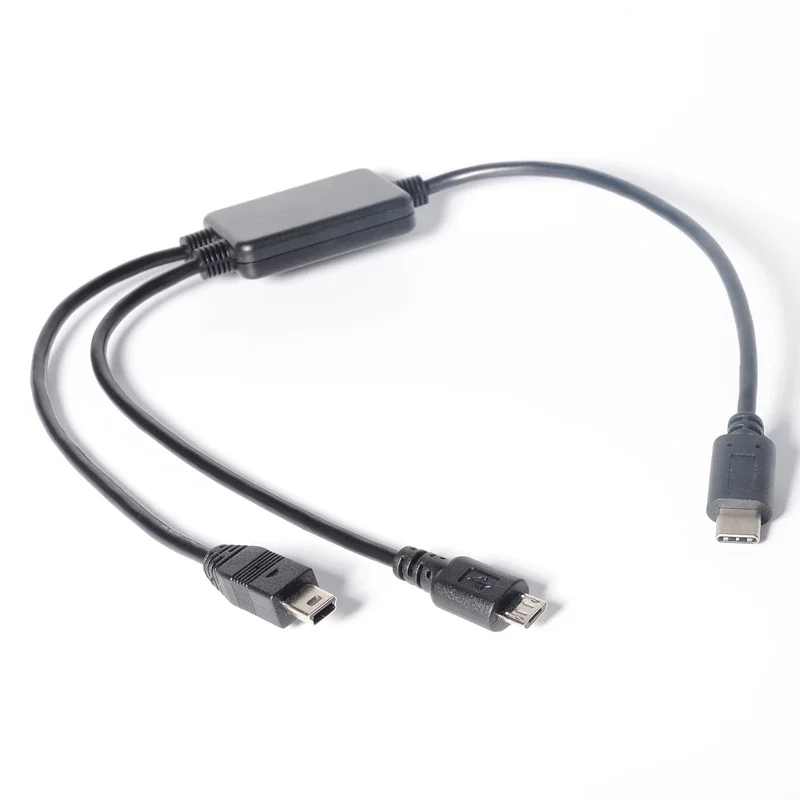 USB 3.1 Type C Male to Micro USB Male + Mini USB Male 2 в 1 Зарядный кабель - черный (40 см/1,3 фута)
