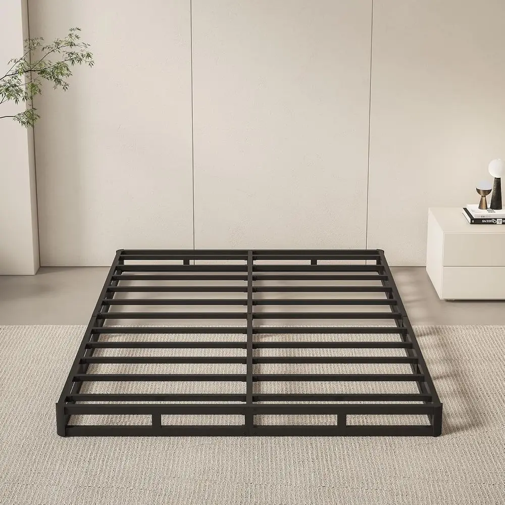 Queen Size 5 Low Profile Metal Bed Frame, 3000 lbs Capacity, Fabric Cover, Easy Assembly, Quiet & Non-Slip