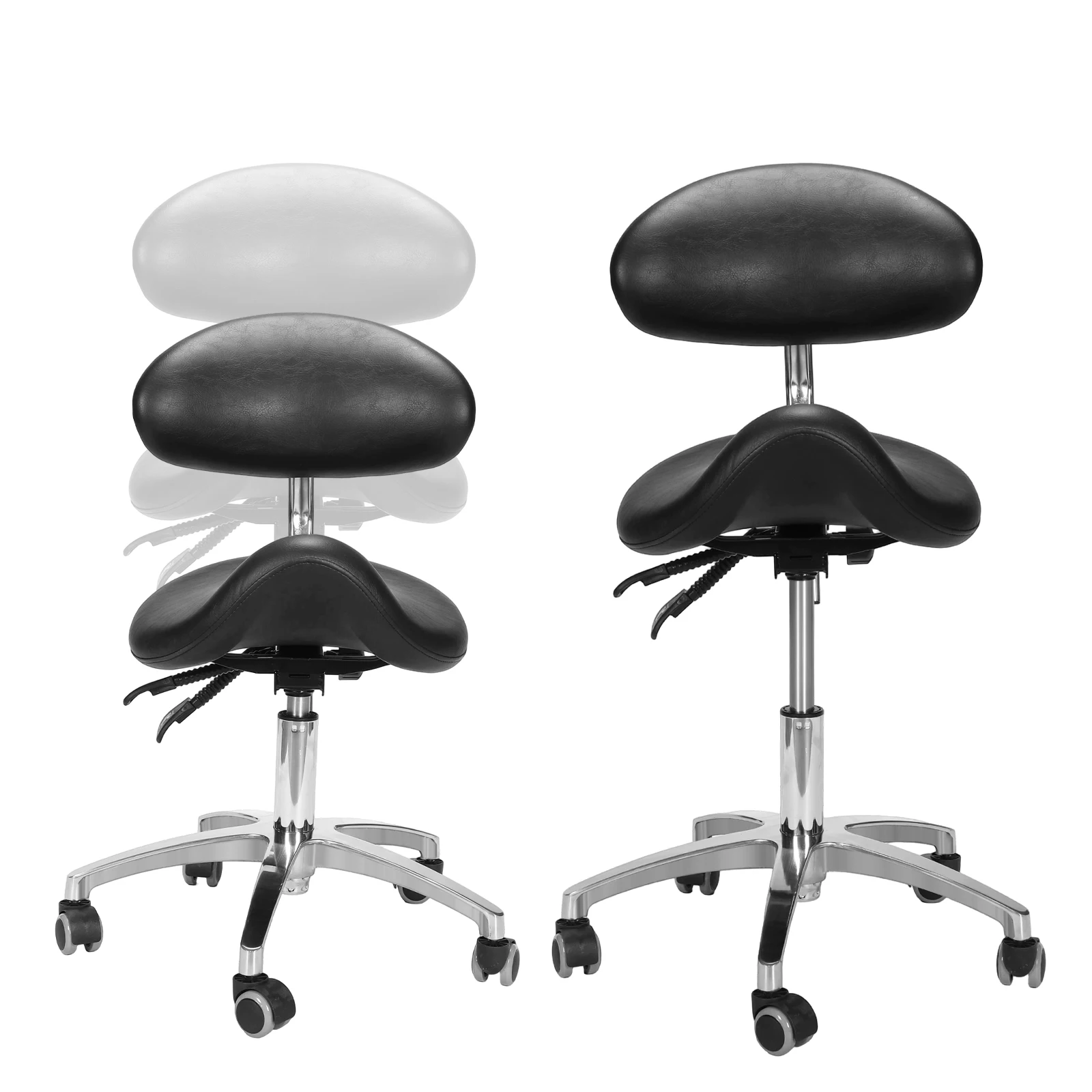 

Saddle Stool with Wheels Saddle Rolling Stool with Back Support 19.93-21.65in Height for Home Office Salon Spa Kitchen Tattoo