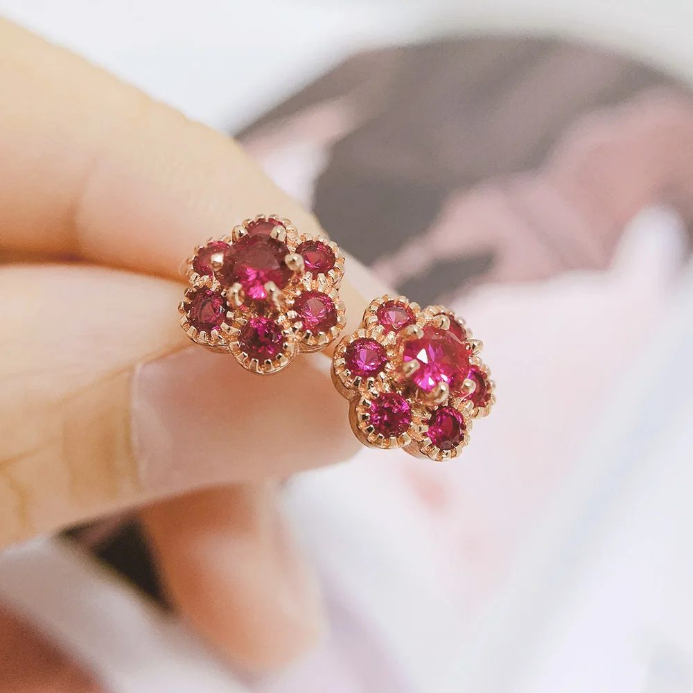 Crystal Flower Stud Earrings For Women Light Luxury Style Cubic Zircon Rose Gold Color Cute Gift Fashion Jewelry E134