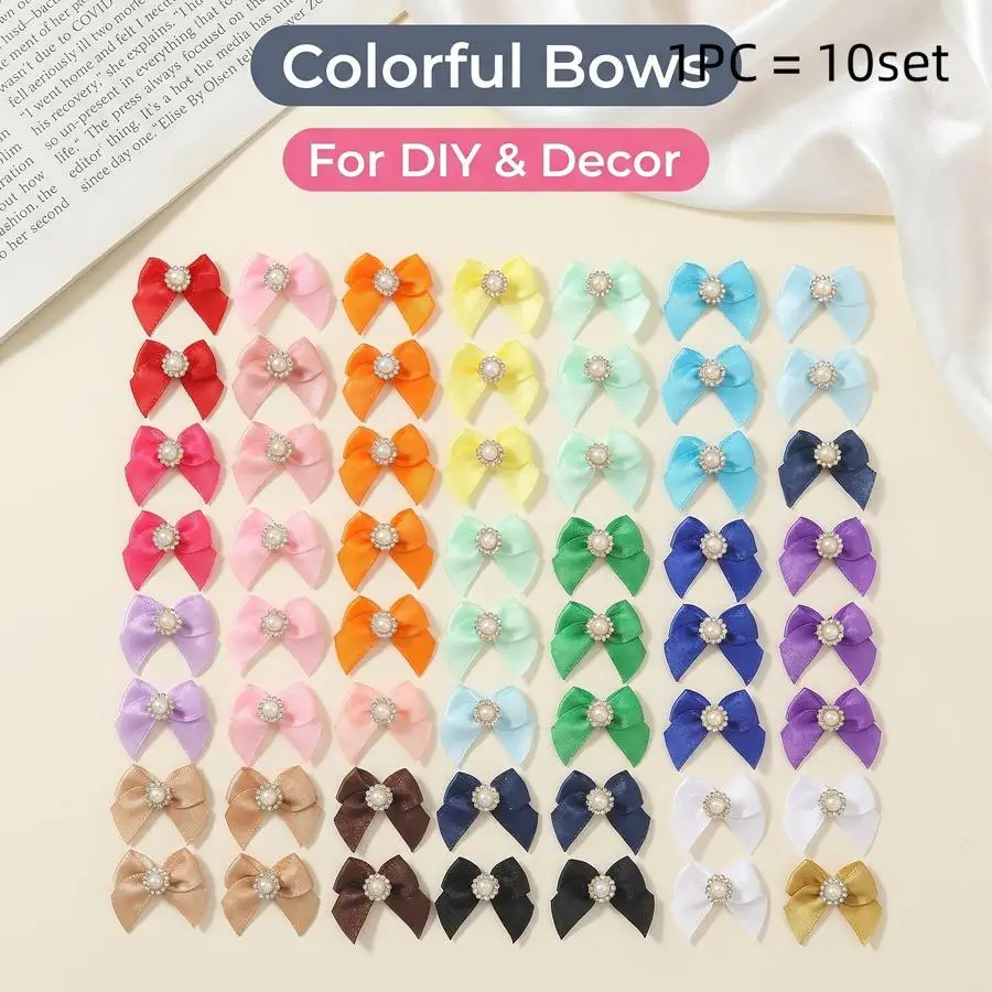 1/5/10/20/50/100pcs 2.5Cm Mini Fabric Bows, Rhinestone Pearl Bows, Multicolor Decorative Bow Additions, Suitable for Handmade, H