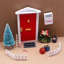 Mini Puerta de elfo de casa, juego de decoración navideña, escena en miniatura, accesorios de puerta de elfo de madera, decoración DIY de Navidad