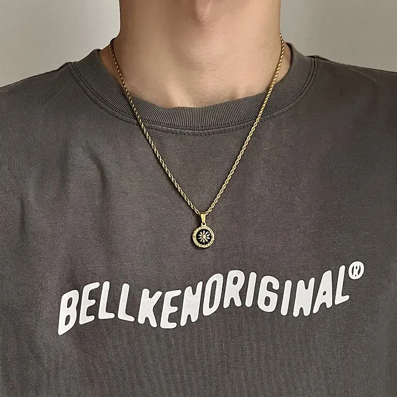 

Круглое древнее ожерелье с инкрустацией монетами, унисекс, минималистичный кулон из нержавеющей стали, устойчивый к выцветанию, устойчивые к потускнению ювелирные изделия для мужчин и женщин