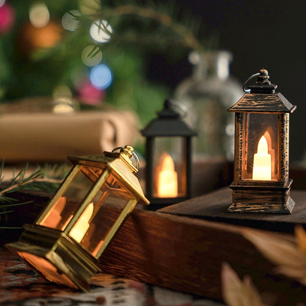 LED Electronic Candle Light Smokeless Flameless Mini Square Vintage Candle Lantern Outdoor Hanging Lanterns Halloween Decoration