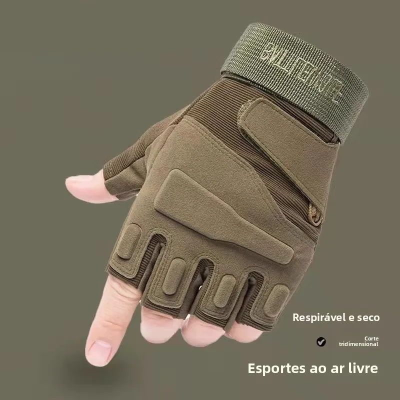 tactical-gloves-men's-anti-slip-full-finger-military-fan-version-training-anti-cut-wear-resistant-combat-black-hawk-half-fing