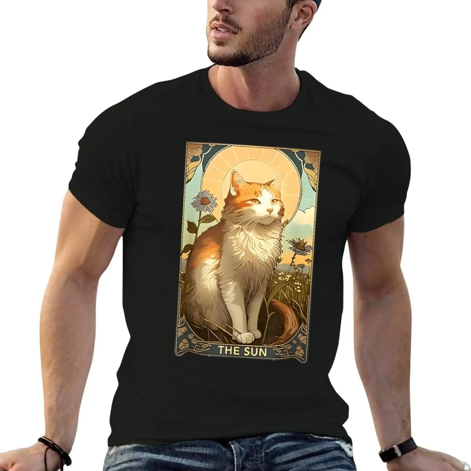 

Футболки с художественным принтом «Солнце и кошка», Лидер продаж, футболка Harajuku Motion Humor, графический домашний европейский размер