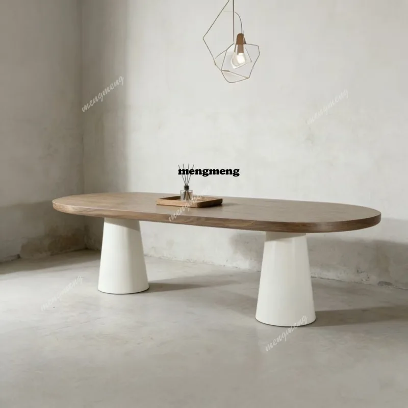Wabi Sabi Wind Home Desk Simple Oval Long Table Negotiation Conference Table Nordic Solid Wood Dining
