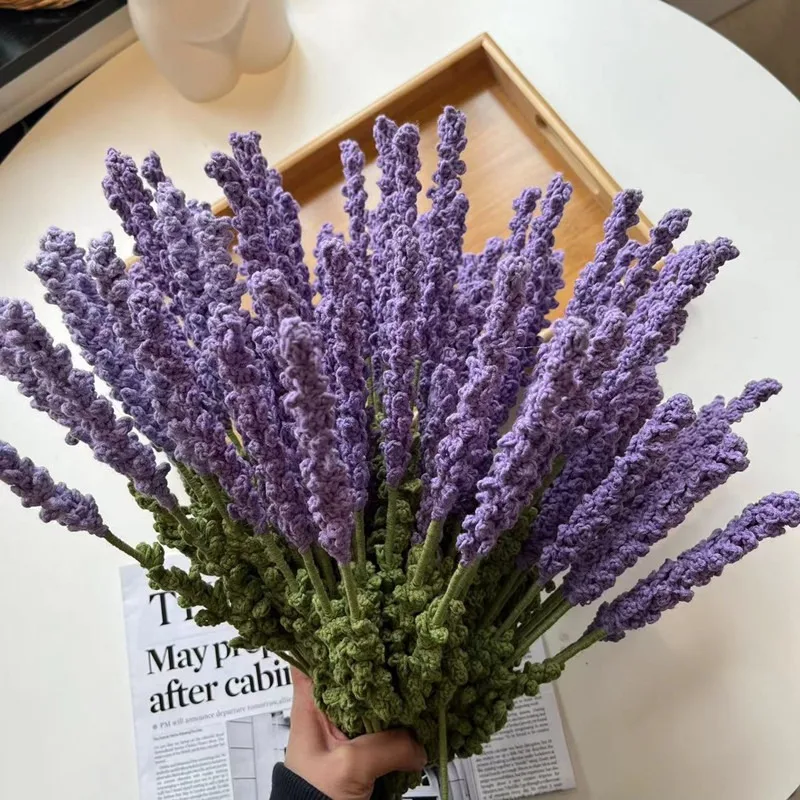 

Hand Knit Lavender Woolen Knitting Materials Decorative Hand Bouquet Simulation Bouquet Holiday Decoration