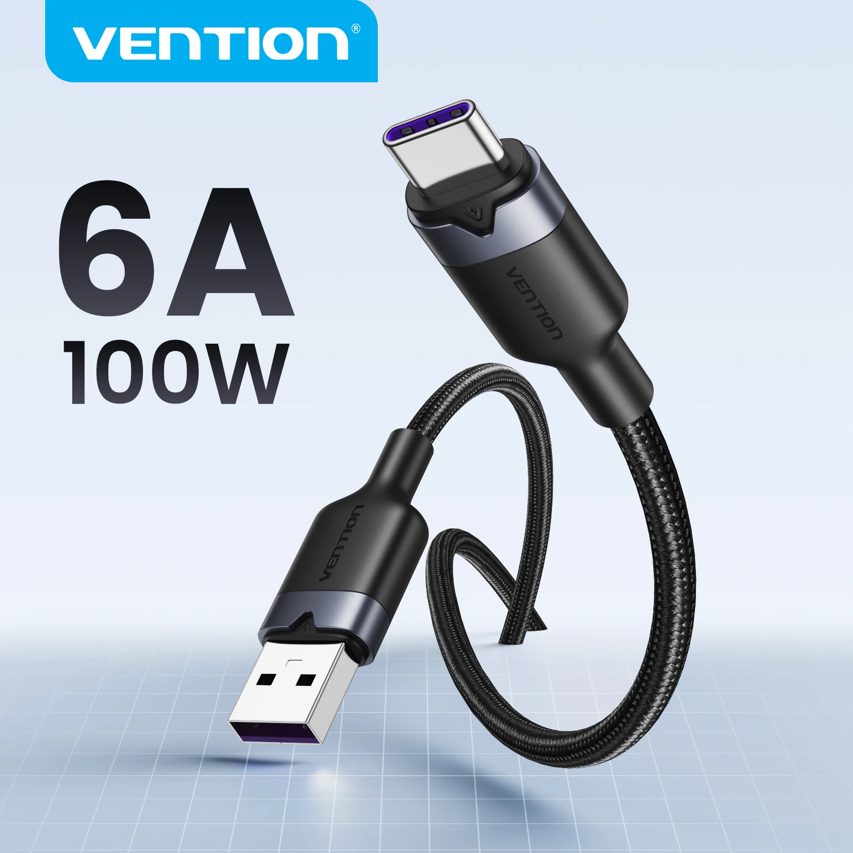 Vention 100W USB Type C Cable 6A Super Charging C Cable for iphone Samsung Oneplus Poco F3 Huawei Phone Charge Cable Wire Cord