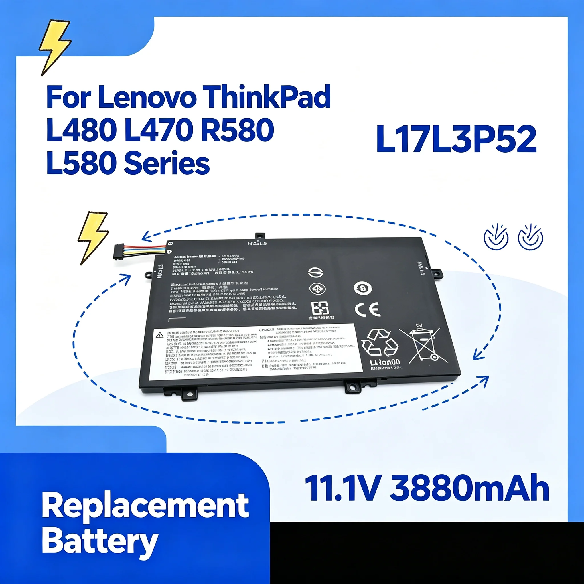 NEW Lithium-Ion Laptop Replacement Battery L17L3P52 01AV463 SB10K97610  For L enovo ThinkPad  L480 L470 R580 L580  Series 45Wh