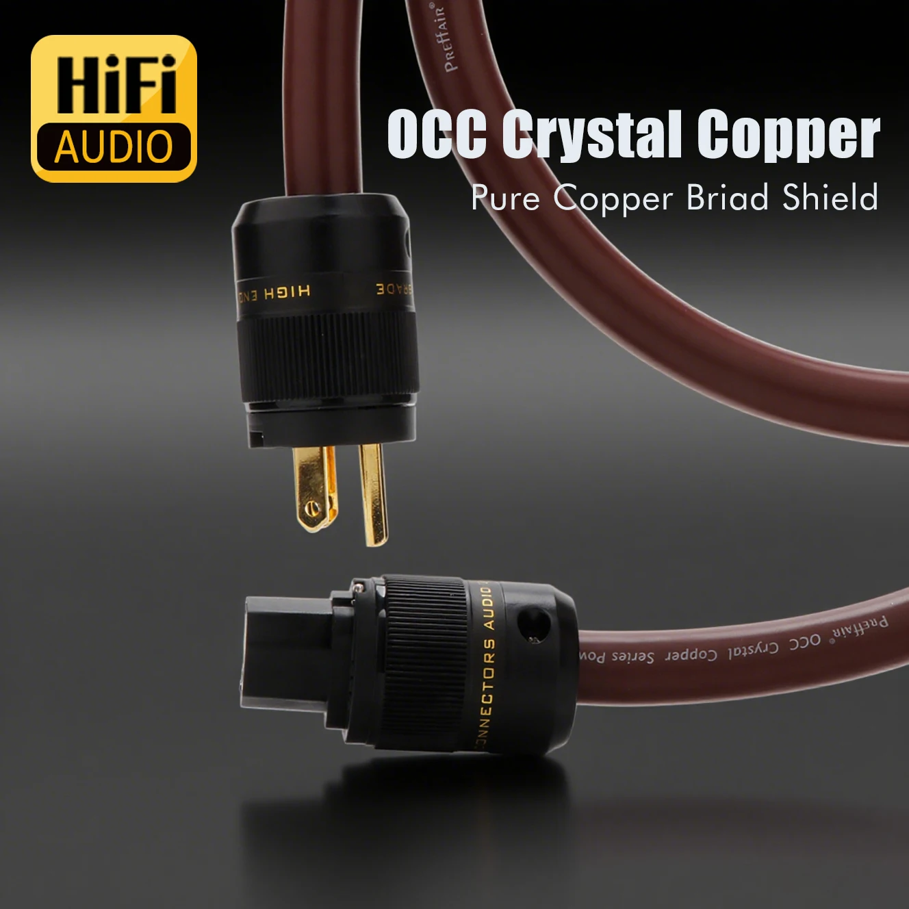 

Hi-end OCC Single Crystal Copper Power Cable with Copper Shielding AC Audiophile Cable with Gold EU US Plug+IEC320 C13 Connector
