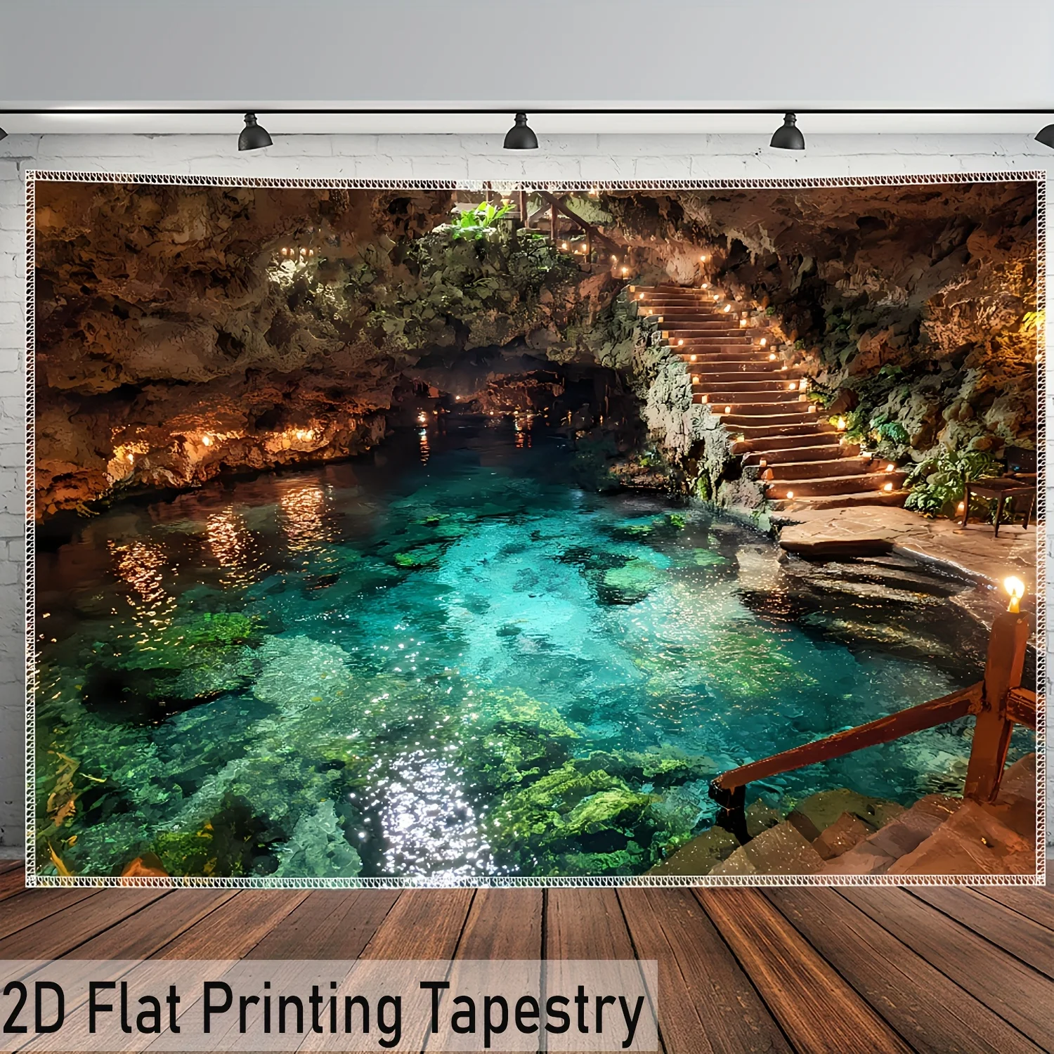 Tropical Cave Pool Tapestry Wall Hanging Blue Water Lagoon Nature Art Poster Tropical Jungle Decor Home Decoration Print