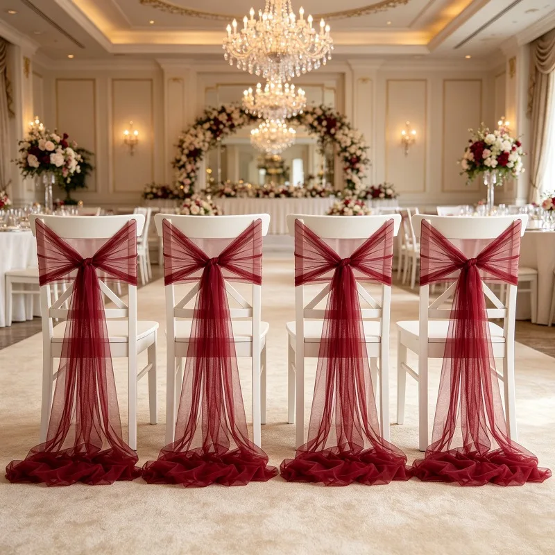 Romantic Swiss Tulle Fabric Roll for Chair Decor, Sheer Chiffon Gauze Ribbon, for Wedding Party Banquet Ceremony DIY Supplies view 4