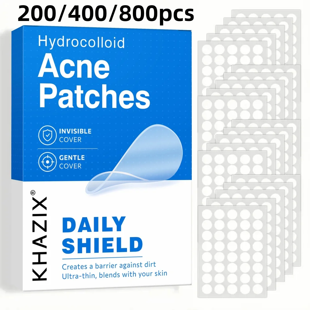 KHAZIX 200/400/800PCS Hydrocolloid Pimple Patches, Invisible Blemish Covers, Ultra-Thin Breathable Waterproof Face Stickers