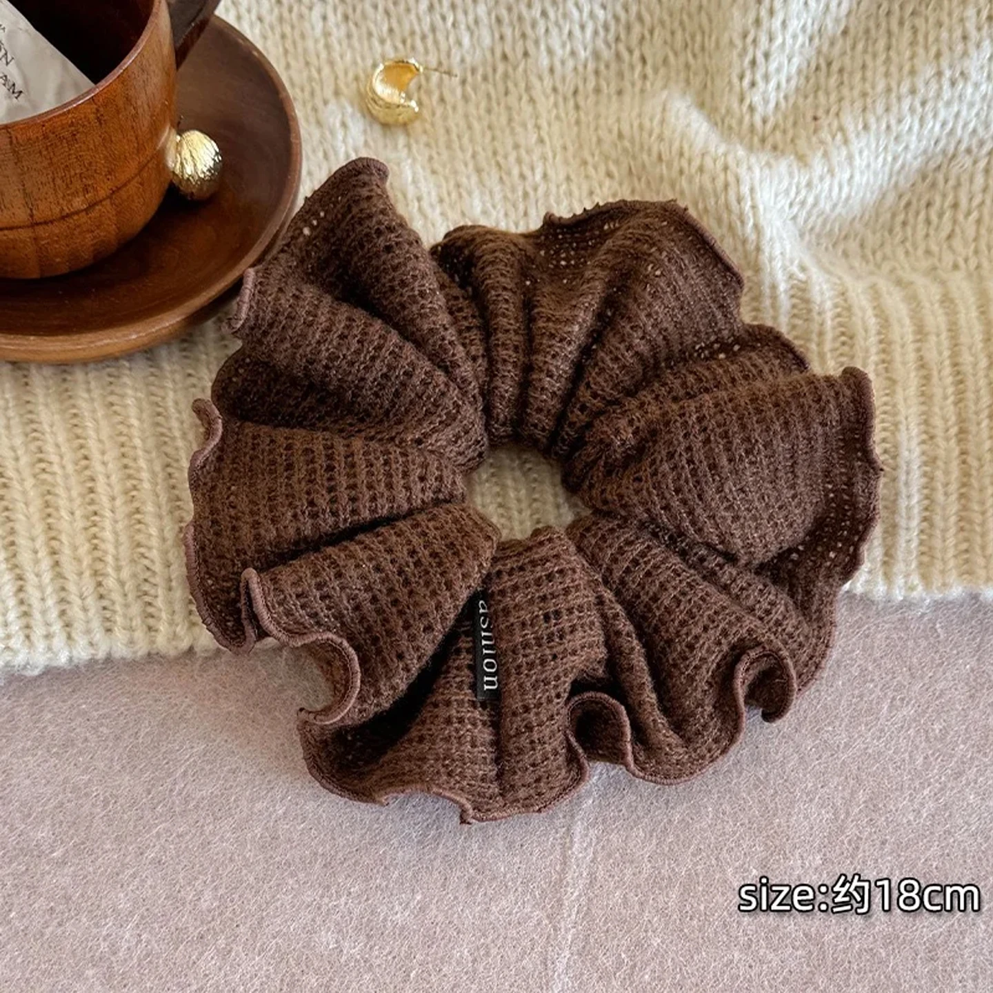 1 Stück Herbst/Winter Vintage-Stil Wollstrick-Haargummi, hochelastisches Haargummi für niedrigen Pferdeschwanz, 2025 neues Haar-Accessoire – Detail 6