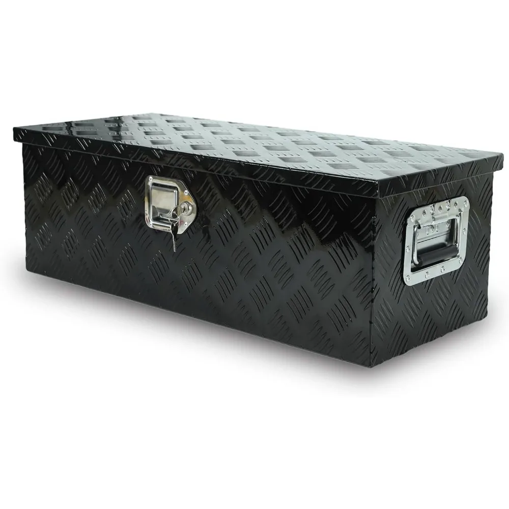 

30" Heavy Duty Aluminum Stripes Plated Tool Box Pick Up Truck Bed RV Trailer Toolbox Waterproof Square Storage Organizer with S