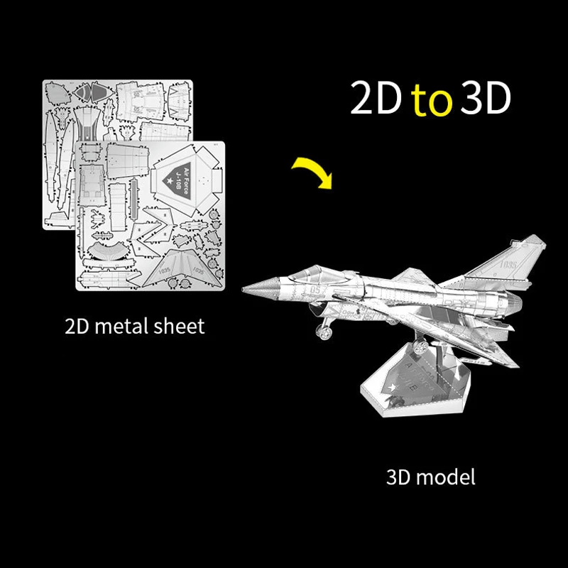 3D Metal Puzzle Air Force J-10B model KITS Assemble Jigsaw Puzzle Gift Toys For Children