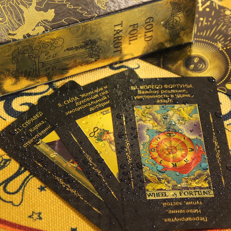 2023 Russian Versioin Gold Foil Tarot High Quality Waterproof Mysterious Destiny Divination Playing Card Party Game