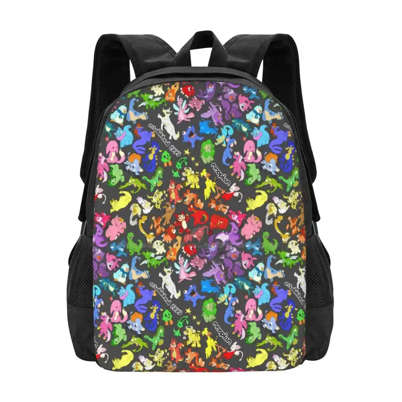 

Neosplash! All The Neopets , All Over Print! Hot Sale Backpack Fashion Bags Neopets Nimmo Scorchio Jubjub Grarrl Skeith Korbat