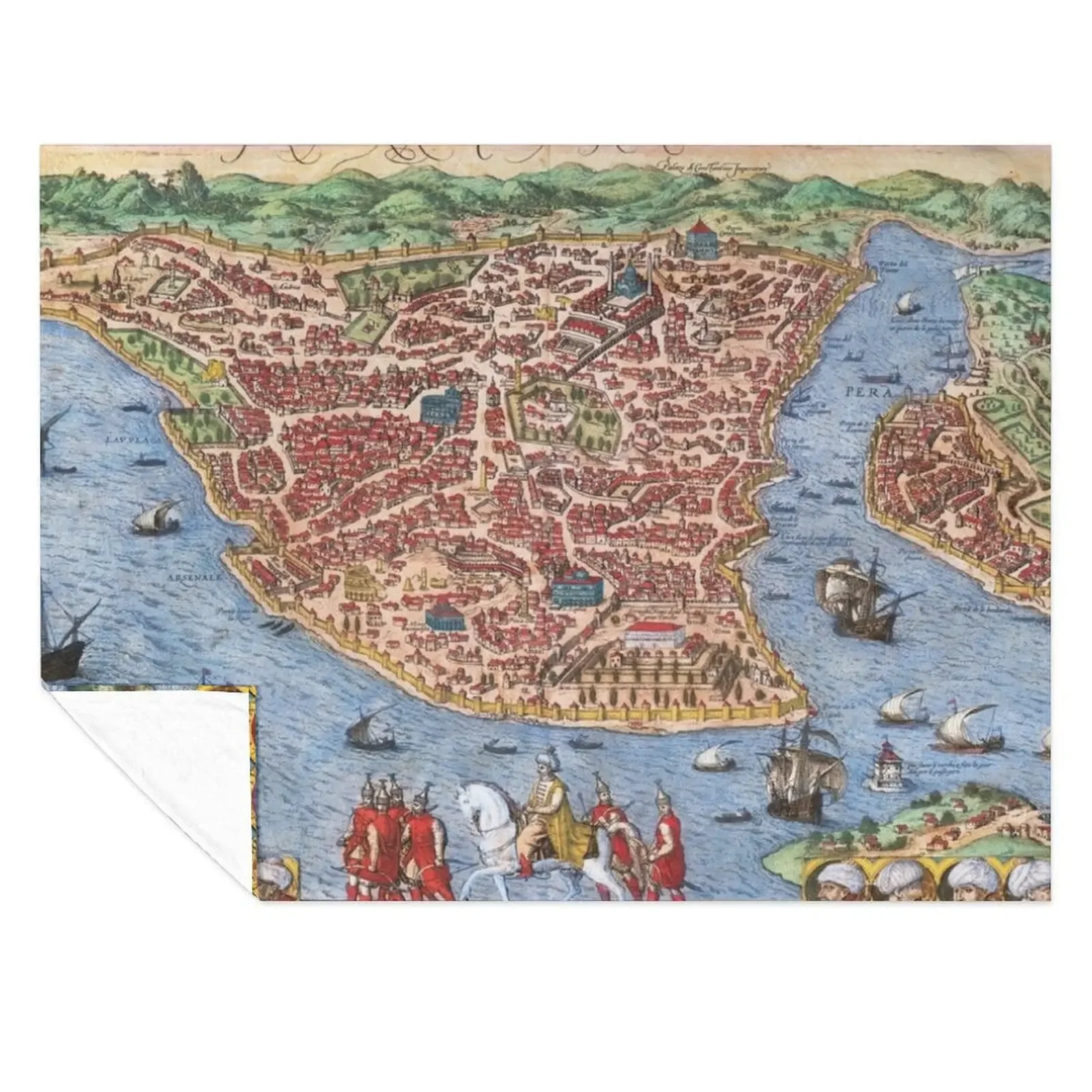 

1572 bird's eye view map of Constantinople - Georg Braun & Frans Hogenberg Throw Blanket Loose Heavy Luxury St Blankets