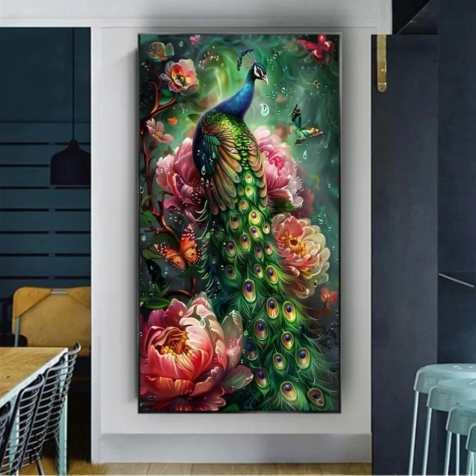 Full Square Round DIY Diamond Painting Stitch Peony Flower Green Peacock Animals Mosaic Diamond Embroidery Wall Decor Large Size