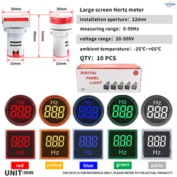10Pcs LED Indication Light and Digital Frequency Meter 1Hz to 99Hz Measuring Range - for Electrical Circuits and Panel 22mm